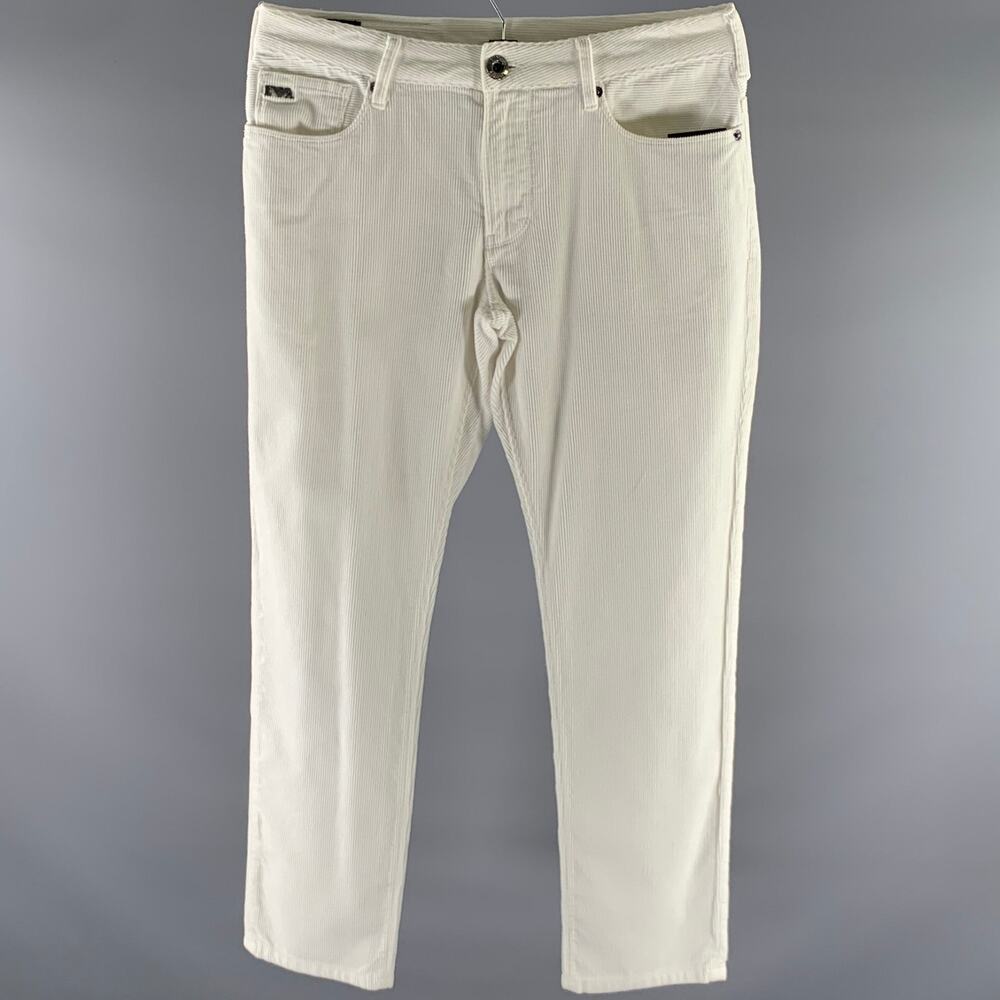 EMPORIO ARMANI Size 30 White Corduroy Cotton Elastane Casual Pants